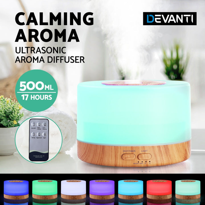 Translation missing: en.Devanti Aroma Diffuser Aromatherapy Light Wood 500ml