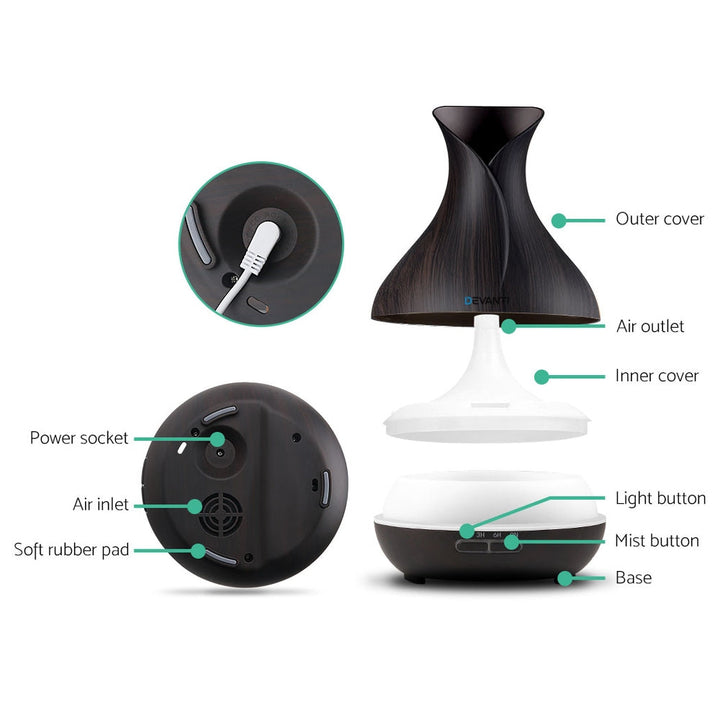 Translation missing: en.Devanti Aroma Diffuser Aromatherapy Dark Wood 400ml