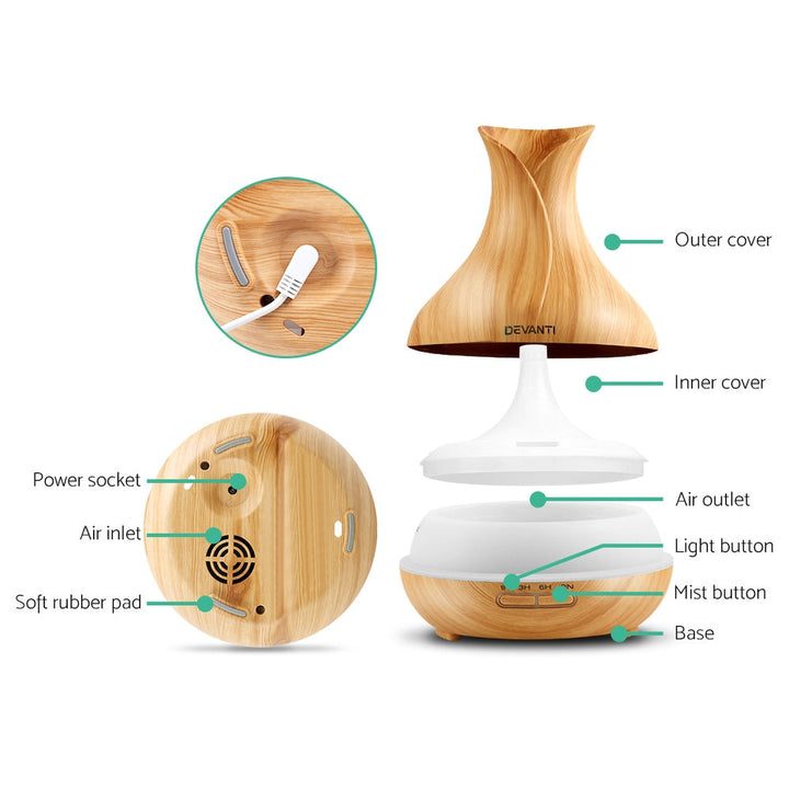 Translation missing: en.Devanti Aroma Diffuser Aromatherapy Light Wood 400ml