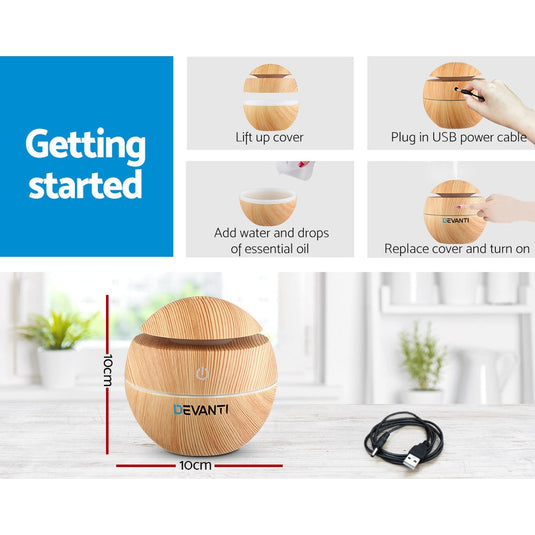 Translation missing: en.Devanti Aroma Diffuser Aromatherapy Light Wood 130ml