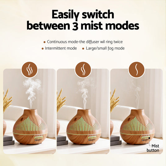 Translation missing: en.Devanti Ultrasonic Aroma Diffuser Aromatherapy 400ml LED Lights Iron Humidifier Forest Light wood grain