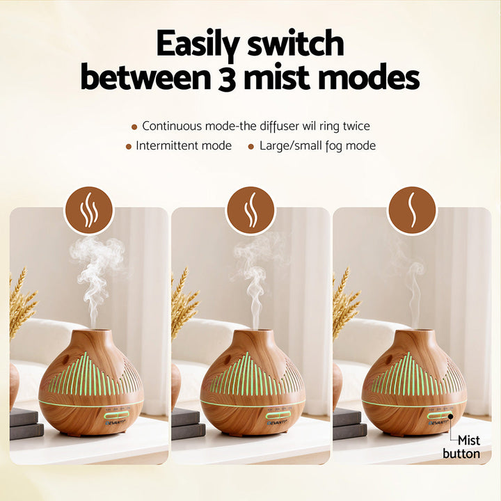 Translation missing: en.Devanti Ultrasonic Aroma Diffuser Aromatherapy 400ml LED Lights Iron Humidifier Forest Light wood grain