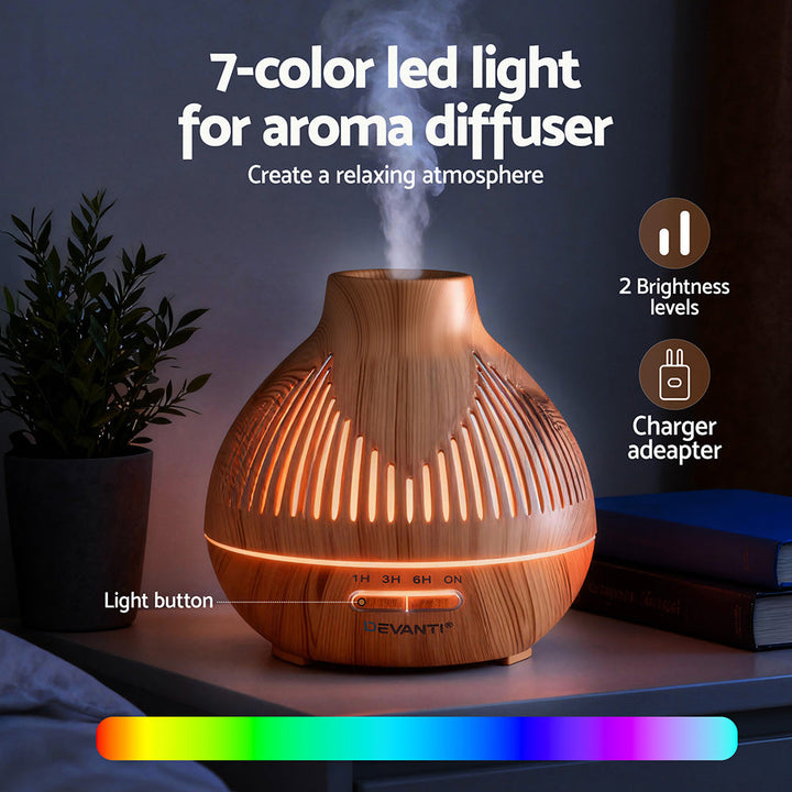 Translation missing: en.Devanti Ultrasonic Aroma Diffuser Aromatherapy 400ml LED Lights Iron Humidifier Forest Light wood grain