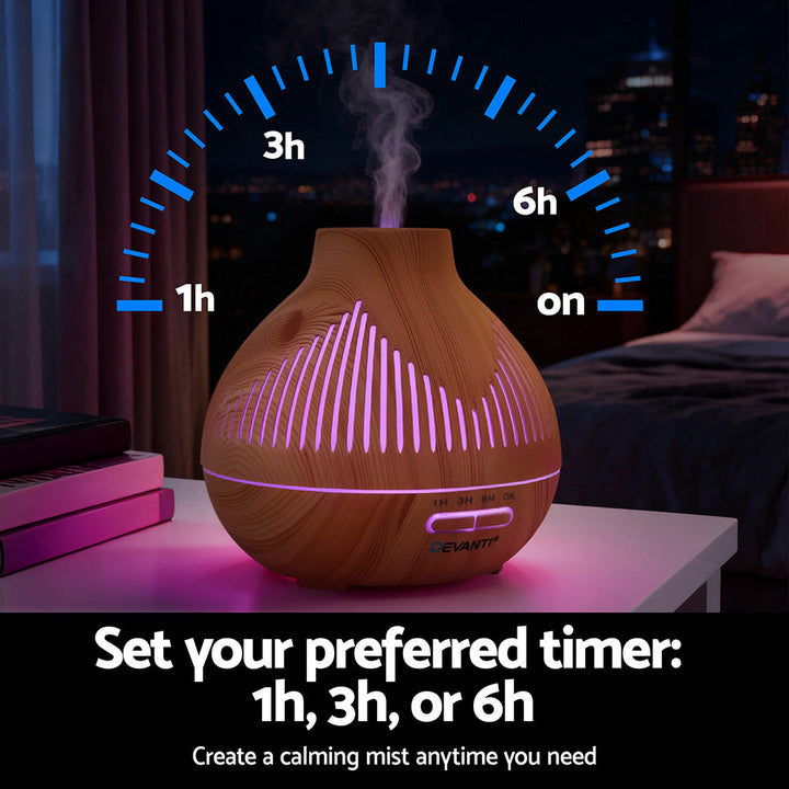 Translation missing: en.Devanti Ultrasonic Aroma Diffuser Aromatherapy 400ml LED Lights Iron Humidifier Forest Light wood grain