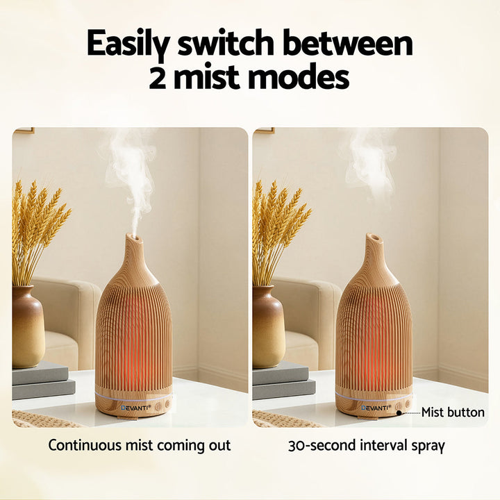Translation missing: en.Devanti Ultrasonic Aroma Diffuser Aromatherapy 200ml LED Lights Iron Humidifier Forest Light wood grain