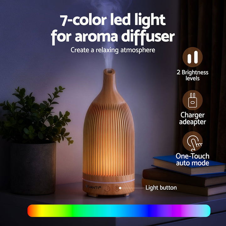 Translation missing: en.Devanti Ultrasonic Aroma Diffuser Aromatherapy 200ml LED Lights Iron Humidifier Forest Light wood grain