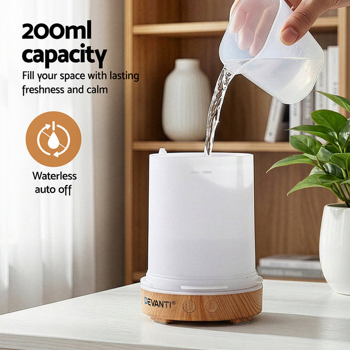 Translation missing: en.Devanti Ultrasonic Aroma Diffuser Aromatherapy 200ml LED Lights Iron Humidifier Forest Light wood grain