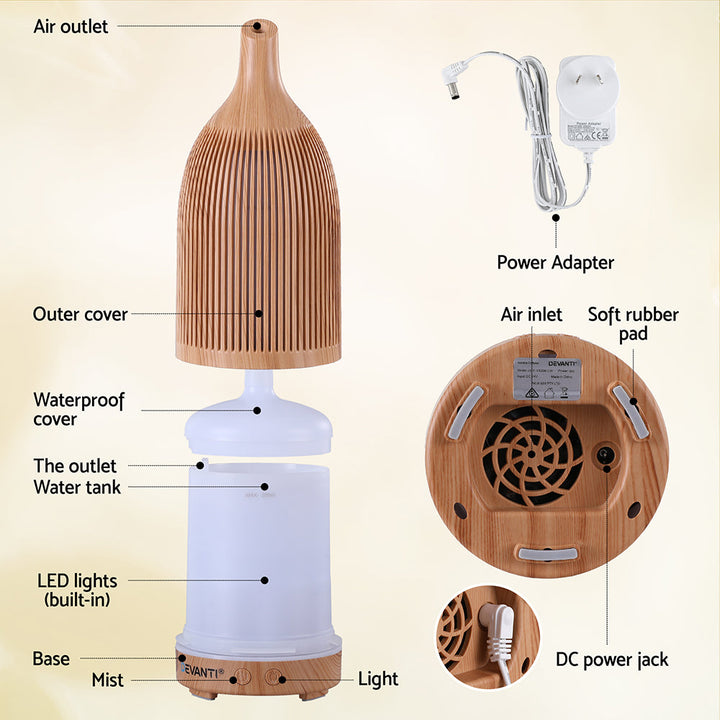 Translation missing: en.Devanti Ultrasonic Aroma Diffuser Aromatherapy 200ml LED Lights Iron Humidifier Forest Light wood grain