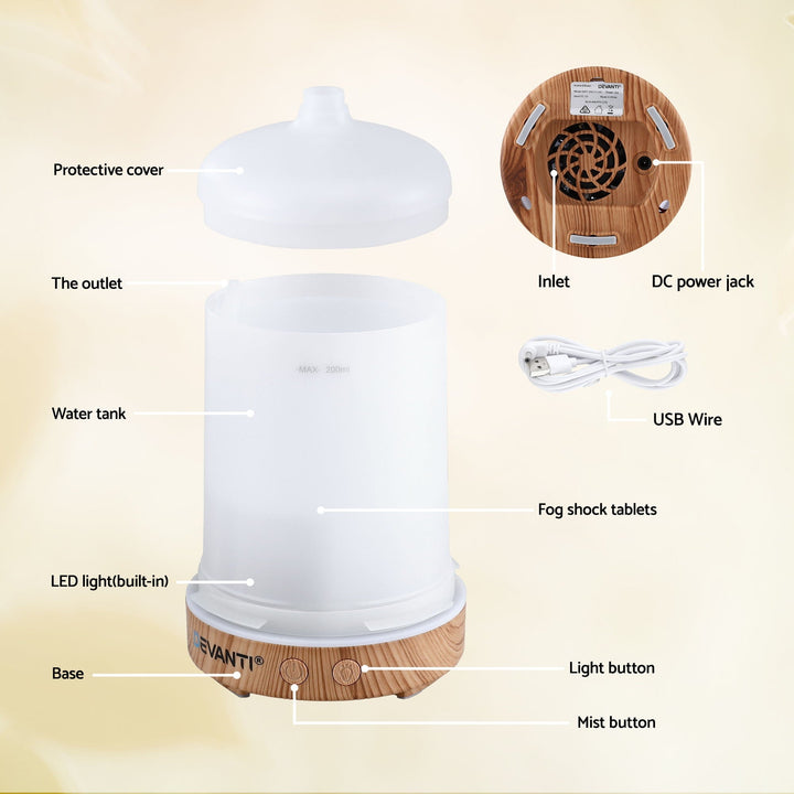 Translation missing: en.Devanti Ultrasonic Aroma Diffuser Aromatherapy 200ml LED Lights Iron Humidifier Forest