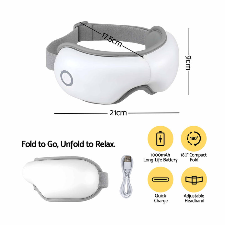 Translation missing: en.Livemor Eye Massager with Heat &amp; Vibration | 180° Foldable Electric Eye Heat Mask with Bluetooth Music for Fatigue Relief | Rechargeable 3D Wrap-Around Temple Massager, White