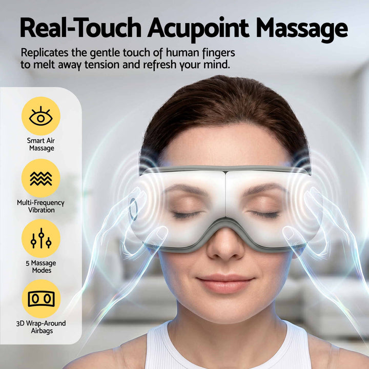 Translation missing: en.Livemor Eye Massager with Heat &amp; Vibration | 180° Foldable Electric Eye Heat Mask with Bluetooth Music for Fatigue Relief | Rechargeable 3D Wrap-Around Temple Massager, White