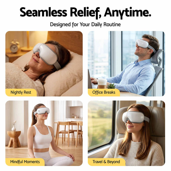 Translation missing: en.Livemor Eye Massager with Heat &amp; Vibration | 180° Foldable Electric Eye Heat Mask with Bluetooth Music for Fatigue Relief | Rechargeable 3D Wrap-Around Temple Massager, White