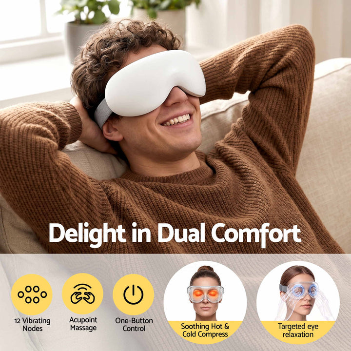 Translation missing: en.Livemor Eye Massager with Cooling &amp; Heating | Dual Hot Cold Compress Goggles with 12 Vibrating Nodes for Migraine Relief | Wireless Bluetooth Eye Mask with 10Min Timer &amp; 2400mAh Battery, White