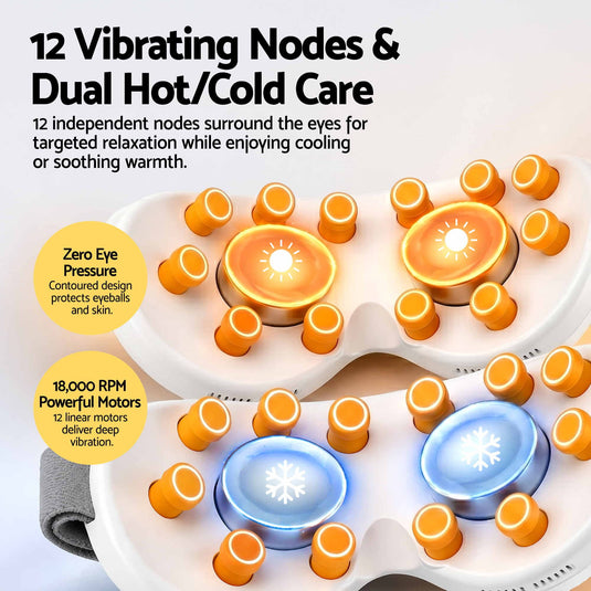 Translation missing: en.Livemor Eye Massager with Cooling &amp; Heating | Dual Hot Cold Compress Goggles with 12 Vibrating Nodes for Migraine Relief | Wireless Bluetooth Eye Mask with 10Min Timer &amp; 2400mAh Battery, White