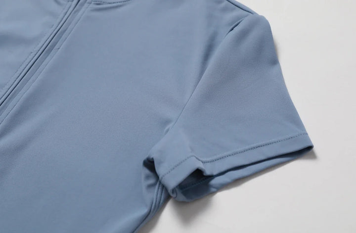Translation missing: en.Fitted Yoga Bodysuit – Short Sleeve with Collar &amp; Half Zip. High-Stretch Comfort for Everyday Movement.  Available in 4 Colours