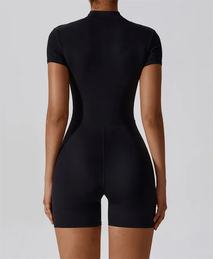 Translation missing: en.Fitted Yoga Bodysuit – Short Sleeve with Collar &amp; Half Zip. High-Stretch Comfort for Everyday Movement.  Available in 4 Colours