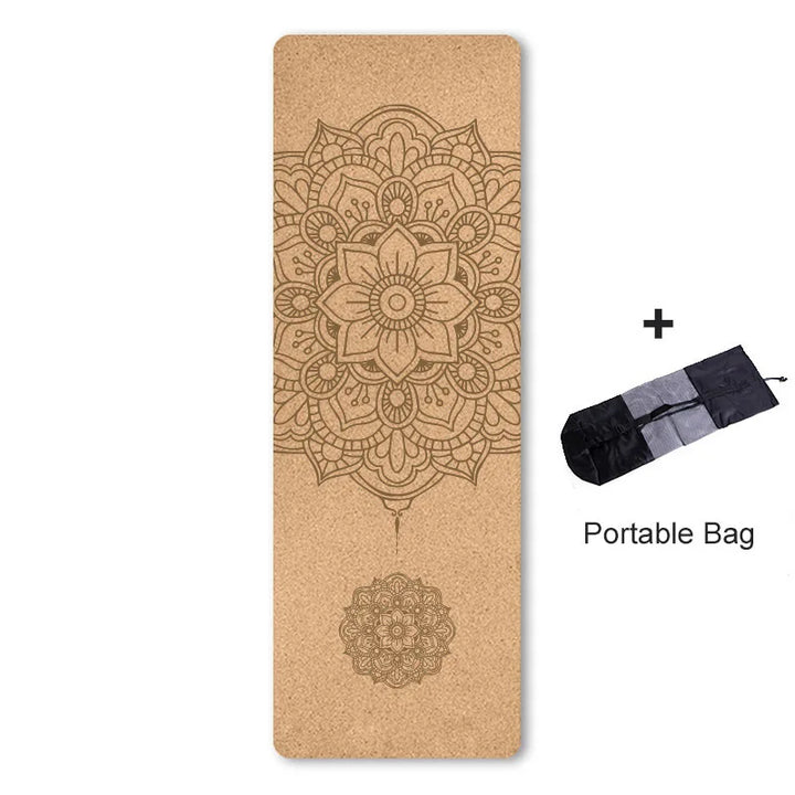 Translation missing: en.Natural Cork Yoga Mat 4.0mm – Non-Slip, Sweat-Absorbent - Print Design with Carry Bag. Available in 3 print designs