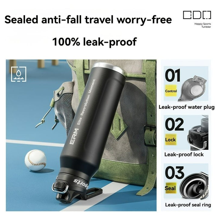Translation missing: en.Black insulated water bottle, sports bottle 1000ml, 316 stainless steel bottle, one-click water bottle, gym water bottle Australia, BPA-free bottle, vacuum insulated, leak-proof water bottle