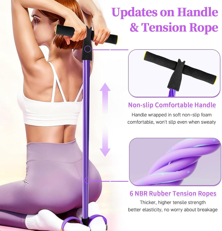 Translation missing: en.Pedal Resistance Bands with Handles, Upgrade 6-Tubes Manual Tension Training Pedal, Natural Rubber Foot Pedal Resistance Bands, Multifunction Fitness Bands for Abdomen, Waist, Arm, Leg（Purple）