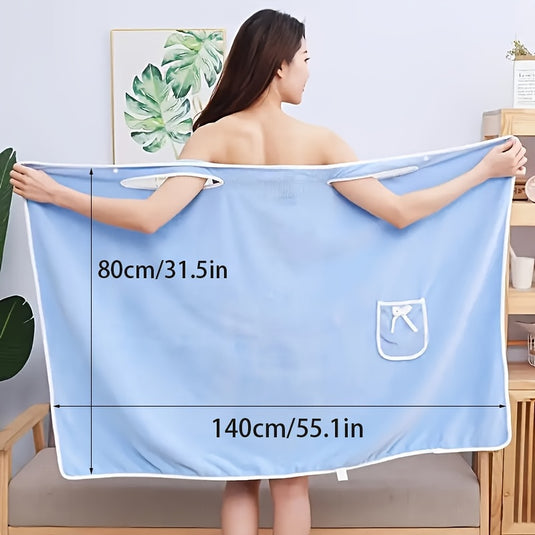 Translation missing: en.1-Piece Bath Towel with Pocket, Wearable Bath Towel, Bathroom Shower Supply, Can be Used as Robe, Nightgown, Sexy Strap Dress, Blanket, Indoor/Outdoor Fitness Sauna Shawl, Easy to Carry, Machine Washable（blue）