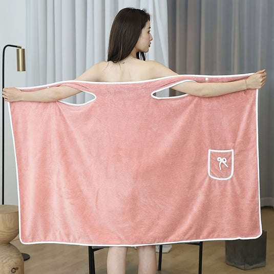 Translation missing: en.1-Piece Bath Towel with Pocket, Wearable Bath Towel, Bathroom Shower Supply, Can be Used as Robe, Nightgown, Sexy Strap Dress, Blanket, Indoor/Outdoor Fitness Sauna Shawl, Easy to Carry, Machine Washable（PINK）
