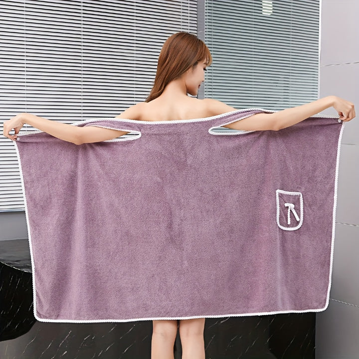Translation missing: en.1-Piece Bath Towel with Pocket, Wearable Bath Towel, Bathroom Shower Supply, Can be Used as Robe, Nightgown, Sexy Strap Dress, Blanket, Indoor/Outdoor Fitness Sauna Shawl, Easy to Carry, Machine Washable（PINK）