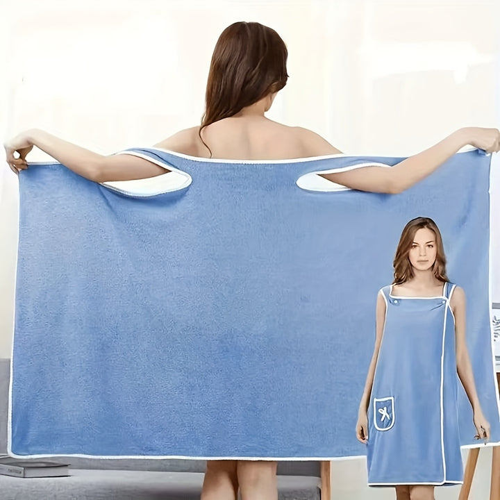 Translation missing: en.1-Piece Bath Towel with Pocket, Wearable Bath Towel, Bathroom Shower Supply, Can be Used as Robe, Nightgown, Sexy Strap Dress, Blanket, Indoor/Outdoor Fitness Sauna Shawl, Easy to Carry, Machine Washable（Purple）