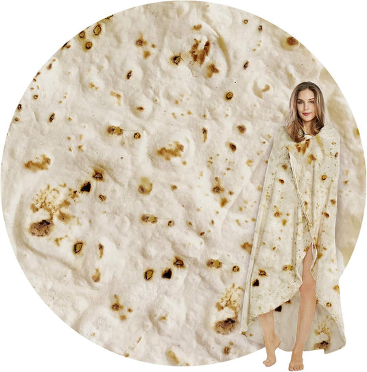 Translation missing: en.Burritos Tortilla Throw Blanket（Beige）, Novelty Funny Round Blanket for Adults &amp; Kids, Soft Flannel Tortilla Wrap Blanket（36",Baby）