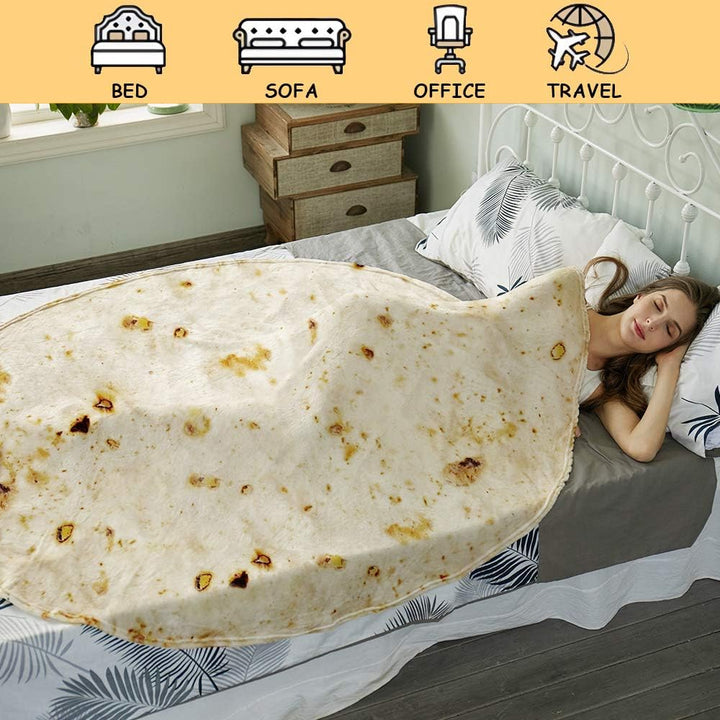 Translation missing: en.Burritos Tortilla Throw Blanket(Beige), Novelty Funny Round Blanket for Adults &amp; Kids, Soft Flannel Tortilla Wrap Blanket（60",Teenagers）