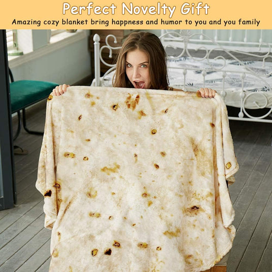 Translation missing: en.Burritos Tortilla Throw Blanket(Beige), Novelty Funny Round Blanket for Adults &amp; Kids, Soft Flannel Tortilla Wrap Blanket（71",Adults）