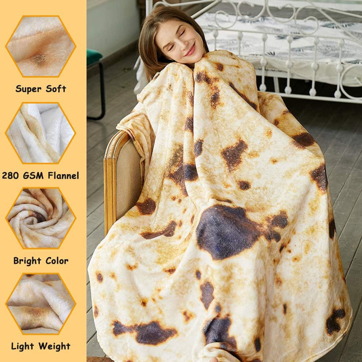 Translation missing: en.Burritos Tortilla Throw Blanket (Brown), Novelty Funny Round Blanket for Kids &amp; Adults, Soft Flannel Tortilla Wrap Blanket（36",Baby）