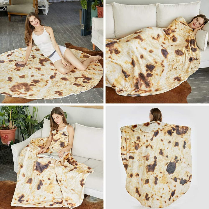 Translation missing: en.Burritos Tortilla Throw Blanket (Brown), Novelty Funny Round Blanket for Kids &amp; Adults, Soft Flannel Tortilla Wrap Blanket（47",Baby）