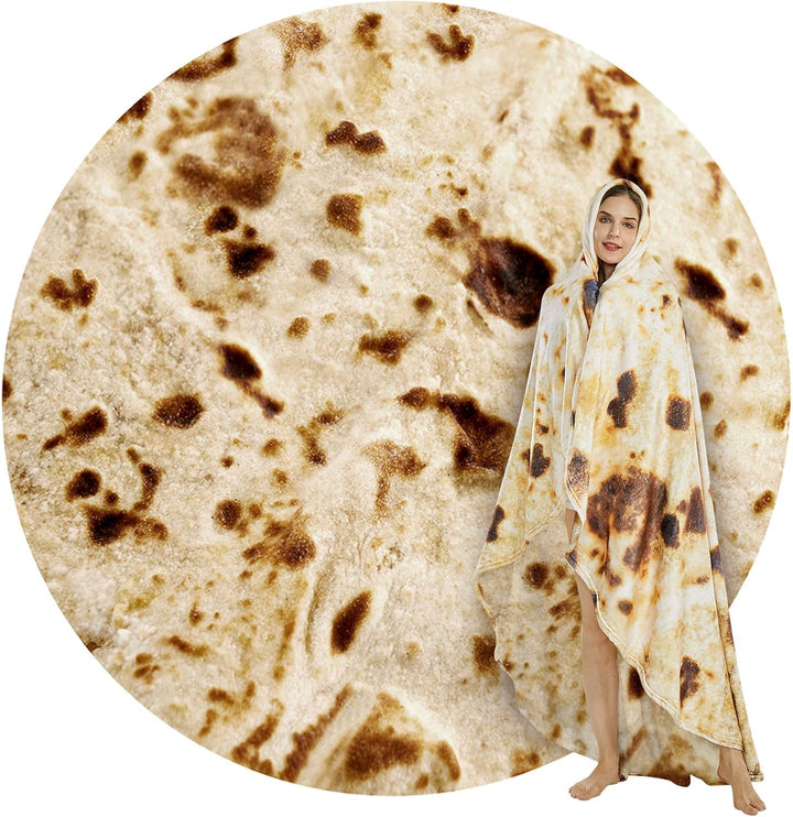 Translation missing: en.Burritos Tortilla Throw Blanket (Brown), Novelty Funny Round Blanket for Kids &amp; Adults, Soft Flannel Tortilla Wrap Blanket（60",Teenagers）