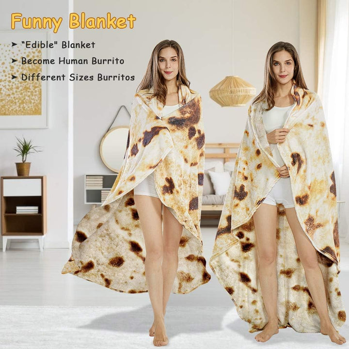 Translation missing: en.Burritos Tortilla Throw Blanket (Brown), Novelty Funny Round Blanket for Kids &amp; Adults, Soft Flannel Tortilla Wrap Blanket（60",Teenagers）