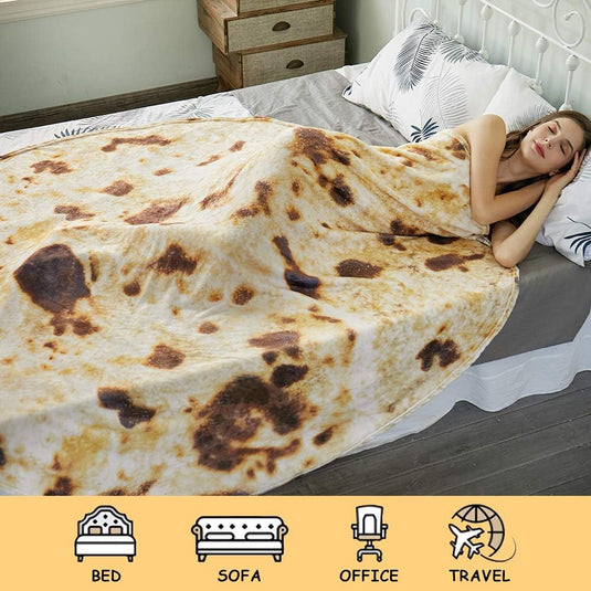 Translation missing: en.Burritos Tortilla Throw Blanket (Brown), Novelty Funny Round Blanket for Kids &amp; Adults, Soft Flannel Tortilla Wrap Blanket（60",Teenagers）