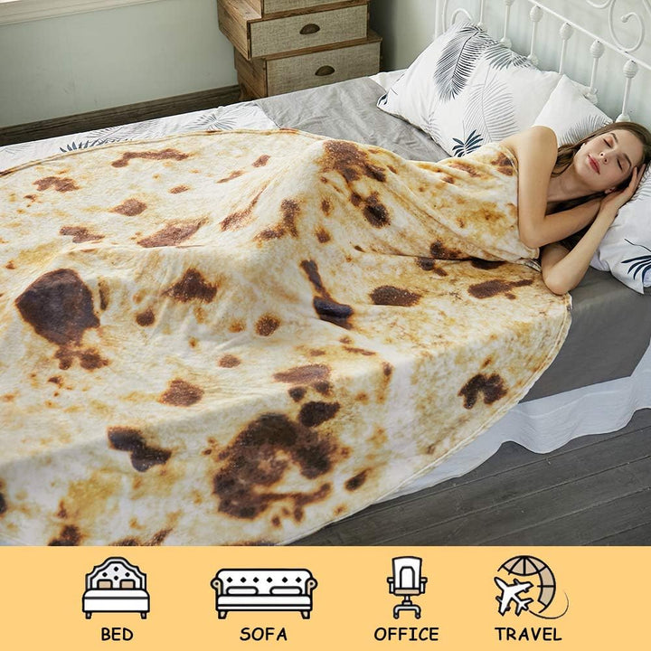 Translation missing: en.Burritos Tortilla Throw Blanket (Brown), Novelty Funny Round Blanket for Kids &amp; Adults, Soft Flannel Tortilla Wrap Blanket（71", Adults）