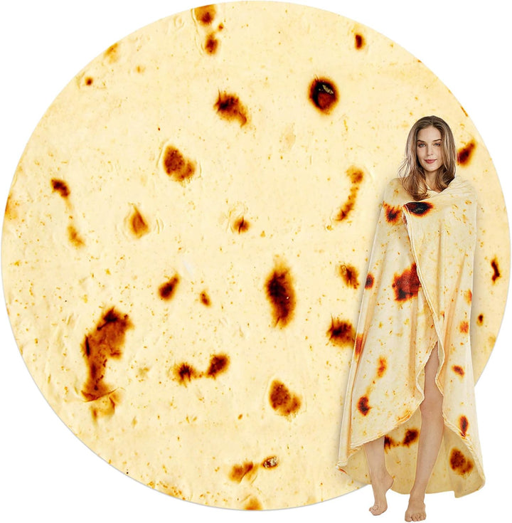 Translation missing: en.Burritos Tortilla Throw Blanket (Yellow), Novelty Funny Round Blanket for Kids &amp; Adults, Soft Flannel Tortilla Wrap Blanket（36",Baby）
