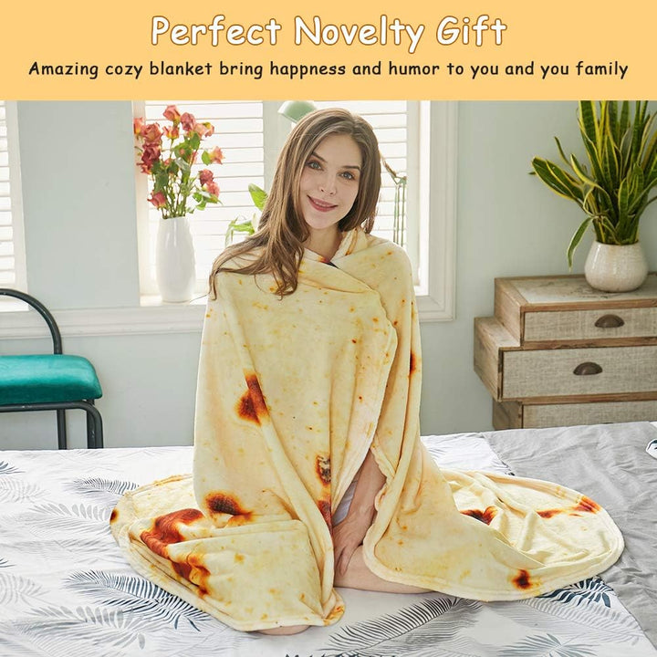 Translation missing: en.Burritos Tortilla Throw Blanket (Yellow), Novelty Funny Round Blanket for Kids &amp; Adults, Soft Flannel Tortilla Wrap Blanket（47",Baby）