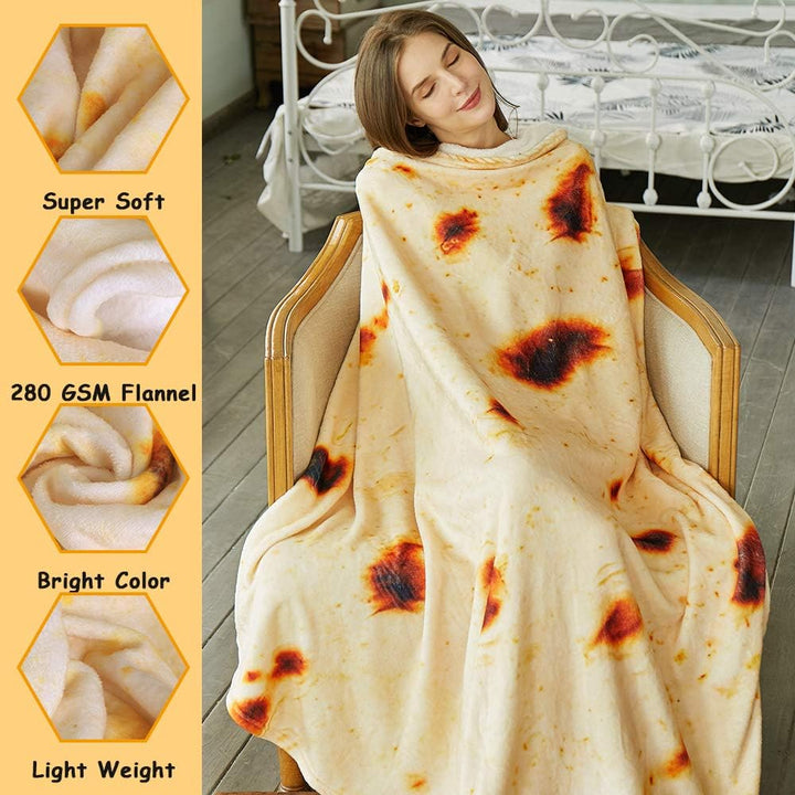 Translation missing: en.Burritos Tortilla Throw Blanket (Yellow), Novelty Funny Round Blanket for Kids &amp; Adults, Soft Flannel Tortilla Wrap Blanket（47",Baby）