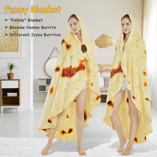 Translation missing: en.Burritos Tortilla Throw Blanket (Yellow), Novelty Funny Round Blanket for Kids &amp; Adults, Soft Flannel Tortilla Wrap Blanket（47",Baby）