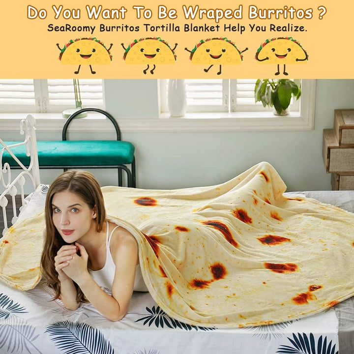 Translation missing: en.Burritos Tortilla Throw Blanket (Yellow), Novelty Funny Round Blanket for Kids &amp; Adults, Soft Flannel Tortilla Wrap Blanket（47",Baby）