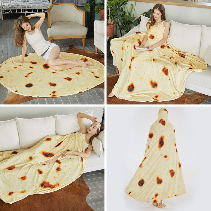 Translation missing: en.Burritos Tortilla Throw Blanket (Yellow), Novelty Funny Round Blanket for Kids &amp; Adults, Soft Flannel Tortilla Wrap Blanket（60",Teenagers）