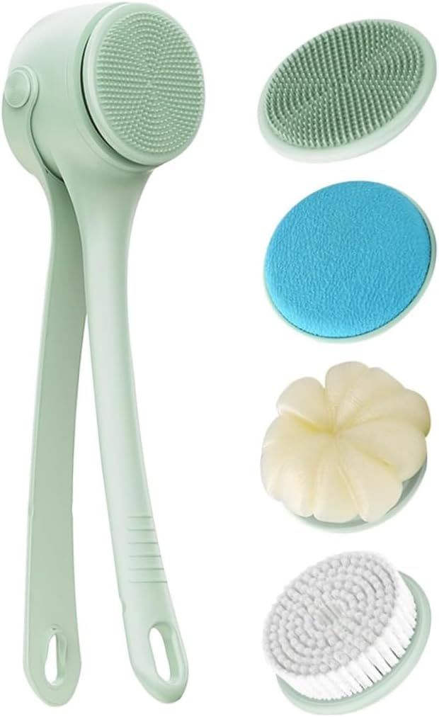 Translation missing: en.Electric Shower Body Scrubber Brush with 4 Heads, IPX5 Waterproof Rechargeable Back Cleaner for Exfoliating &amp; Massage, 2-Speed Rotating Bath Brush for Sensitive Skin (Green)