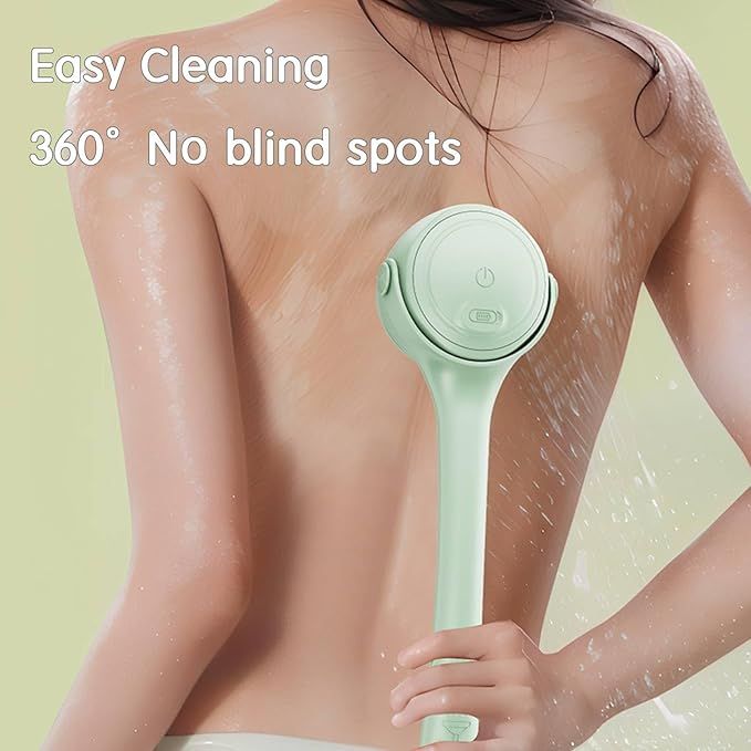 Translation missing: en.Electric Shower Body Scrubber Brush with 4 Heads, IPX5 Waterproof Rechargeable Back Cleaner for Exfoliating &amp; Massage, 2-Speed Rotating Bath Brush for Sensitive Skin (Green)