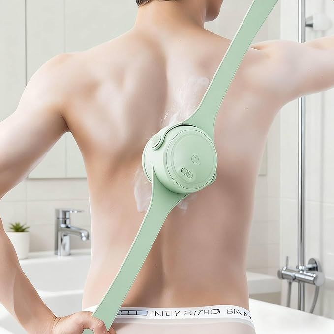 Translation missing: en.Electric Shower Body Scrubber Brush with 4 Heads, IPX5 Waterproof Rechargeable Back Cleaner for Exfoliating &amp; Massage, 2-Speed Rotating Bath Brush for Sensitive Skin (Green)