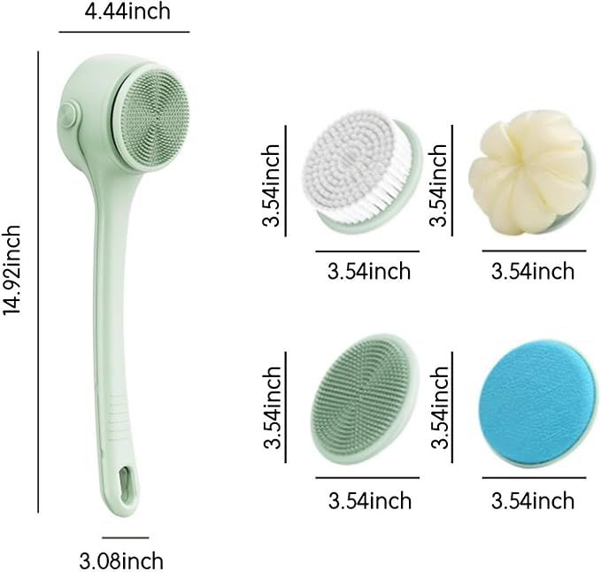 Translation missing: en.Electric Shower Body Scrubber Brush with 4 Heads, IPX5 Waterproof Rechargeable Back Cleaner for Exfoliating &amp; Massage, 2-Speed Rotating Bath Brush for Sensitive Skin (Green)