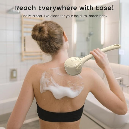 Translation missing: en.Electric Shower Body Scrubber Brush with 4 Heads, IPX5 Waterproof Rechargeable Back Cleaner for Exfoliating &amp; Massage, 2-Speed Rotating Bath Brush for Sensitive Skin (Milk coffee)