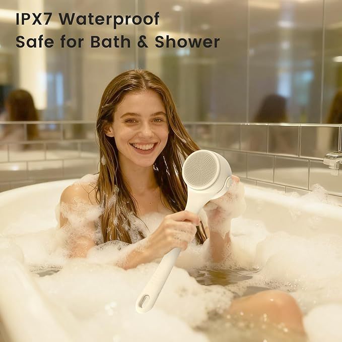 Translation missing: en.Electric Shower Body Scrubber Brush with 4 Heads, IPX5 Waterproof Rechargeable Back Cleaner for Exfoliating &amp; Massage, 2-Speed Rotating Bath Brush for Sensitive Skin (Milk coffee)
