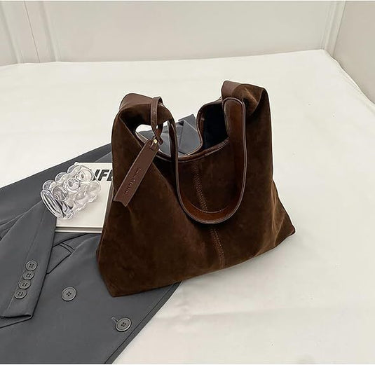 Translation missing: en.Leather Hobo Bags for Women Brown Purses Suede Purse Slouchy Tote Bag Suede Tote Bag Fall Winter Purses Handbag