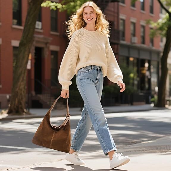 Translation missing: en.Leather Hobo Bags for Women Brown Purses Suede Purse Slouchy Tote Bag Suede Tote Bag Fall Winter Purses Handbag